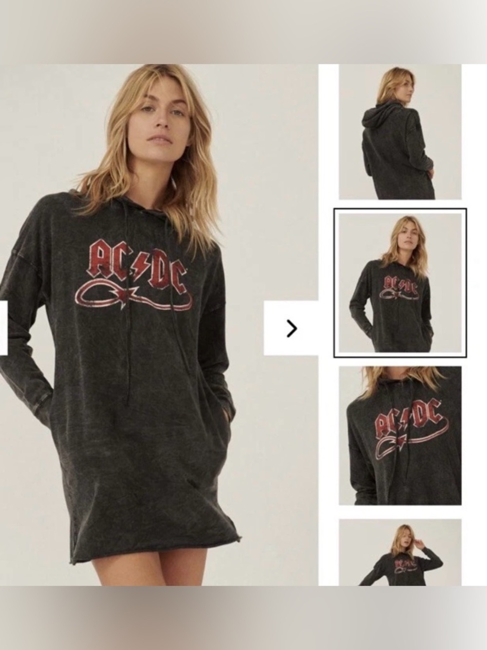 NEW AC/DC Promesa Vintage Canvas Devil Tail Graphic Hoodie Dress Mineral Wash
